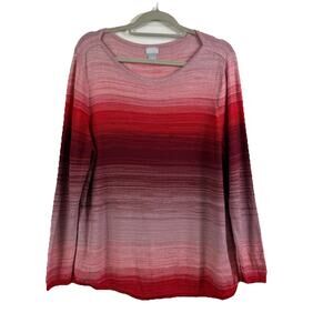 Chicos Red Wild Poppy Ombre Bateau Pullover Cotton Blend Sweater Size 3 (US XL)